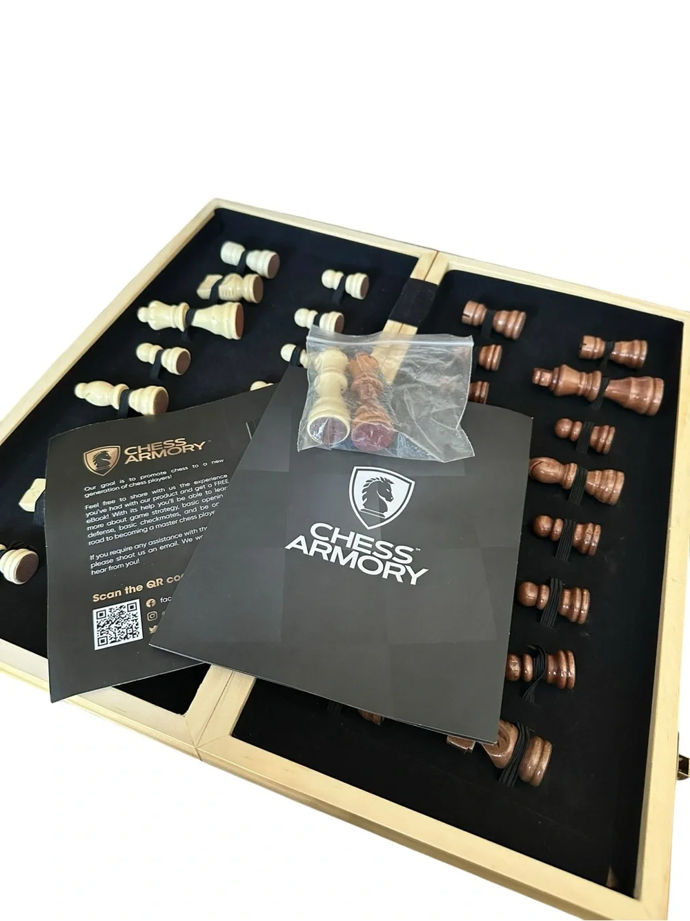 CHESS ARMORY 15” Foldable Wooden Chess Set in Light Dark Brown - Picture 2 of 7